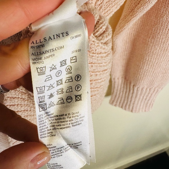 All Saints Pink M Nadine Crew Neck Sweater with Asymmetrical Hem - Picture 8 of 13